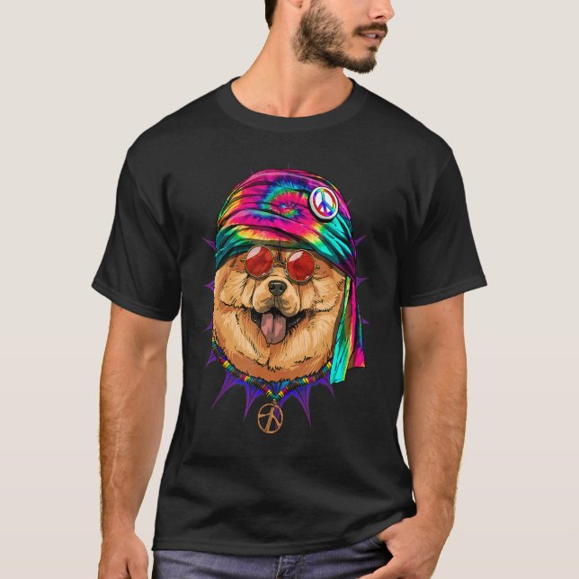 Hippie Chow Chow Tie Dye Peace Sign Psychedelic Do T-Shirt (Front)