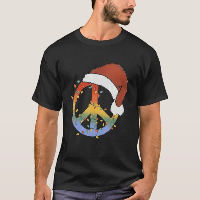 Hippie Christmas Peace Sign Light Tie Dye Merry Ch T-Shirt (Front)