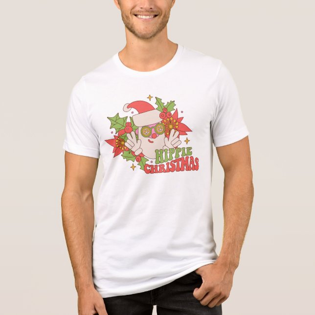 Hippie Christmas Santa Retro Holidays Tri-Blend Shirt (Front)