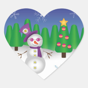 Hippie Christmas Snowman Heart Sticker