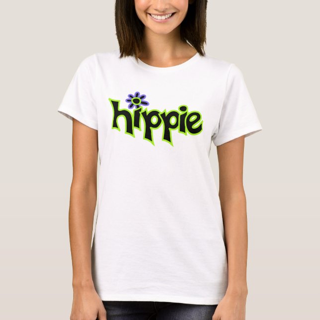Hippie Colourful Graphic Black Word Saying T-Shirt (Front)