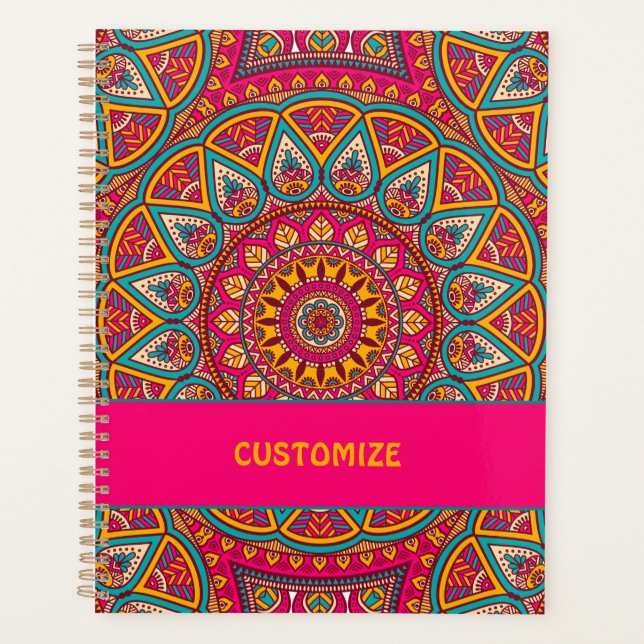 Hippie Colourful Pink Mandela 70s Boho Planner (Front)