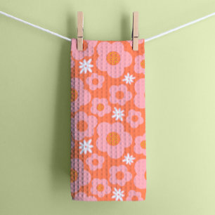 Hippie Coral Flower Power Tea Towel
