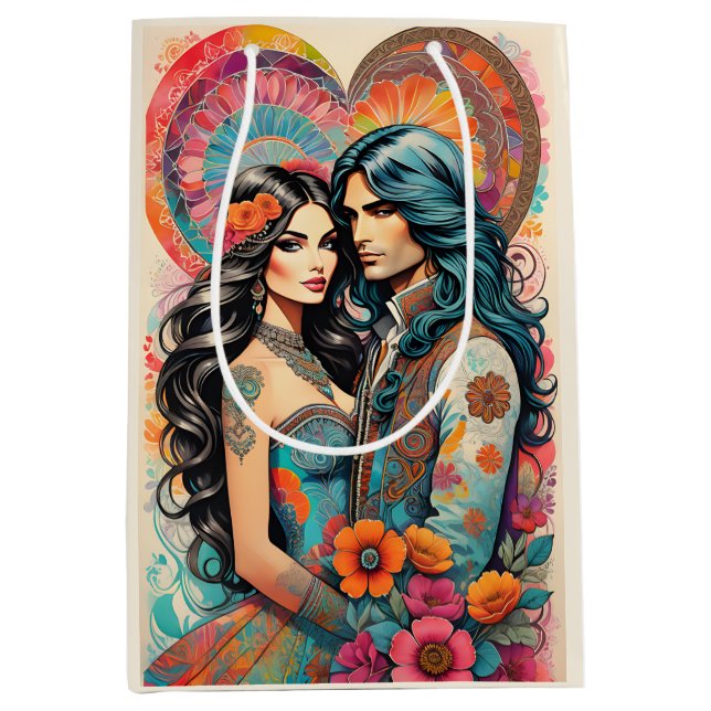  Hippie Couple with Psychedelic Heart Medium Gift Bag (Front)