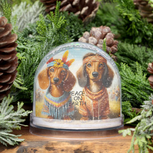 HIPPIE DACHSHUND COUPLE SNOWGLOBE