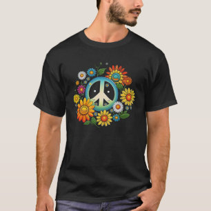 Hippie Daisy Peace Sign Retro Flower Sunflower 2 T-Shirt