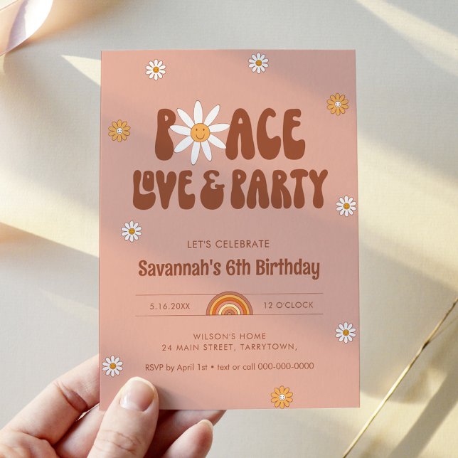 HIPPIE DAZE Peace Love & Party - Any Age Birthday Invitation (Creator Uploaded)