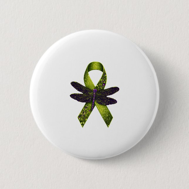Hippie Dragonfly Green Ribbon Cerebral Palsy Aware 6 Cm Round Badge (Front)