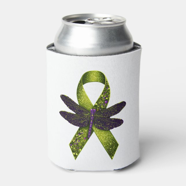 Hippie Dragonfly Green Ribbon Cerebral Palsy Aware Can Cooler (Can Front)