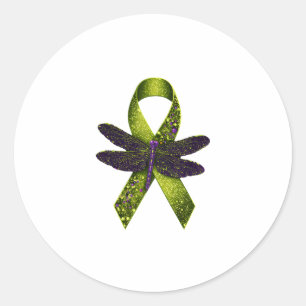 Hippie Dragonfly Green Ribbon Cerebral Palsy Aware Classic Round Sticker