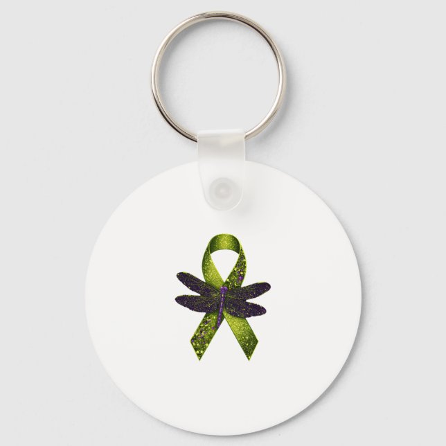 Hippie Dragonfly Green Ribbon Cerebral Palsy Aware Key Ring (Front)