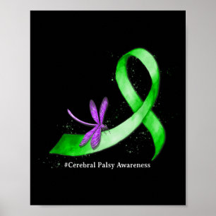 Hippie Dragonfly Green Ribbon Cerebral Palsy Poster