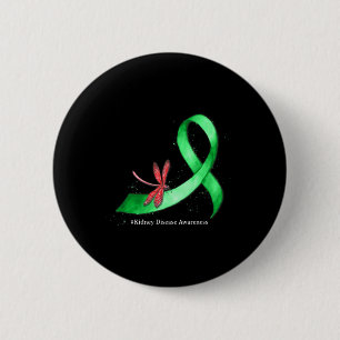Hippie Dragonfly Green Ribbon Kidney Disease Aware 6 Cm Round Badge