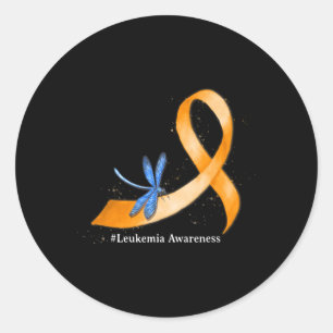 Hippie Dragonfly Orange Ribbon Leukaemia Awareness Classic Round Sticker
