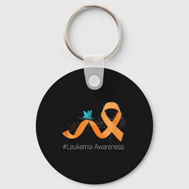 Hippie Dragonfly Orange Ribbon Leukaemia Awareness Key Ring (Front)