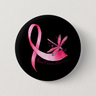 Hippie Dragonfly Pink Ribbon Breast Cancer 6 Cm Round Badge