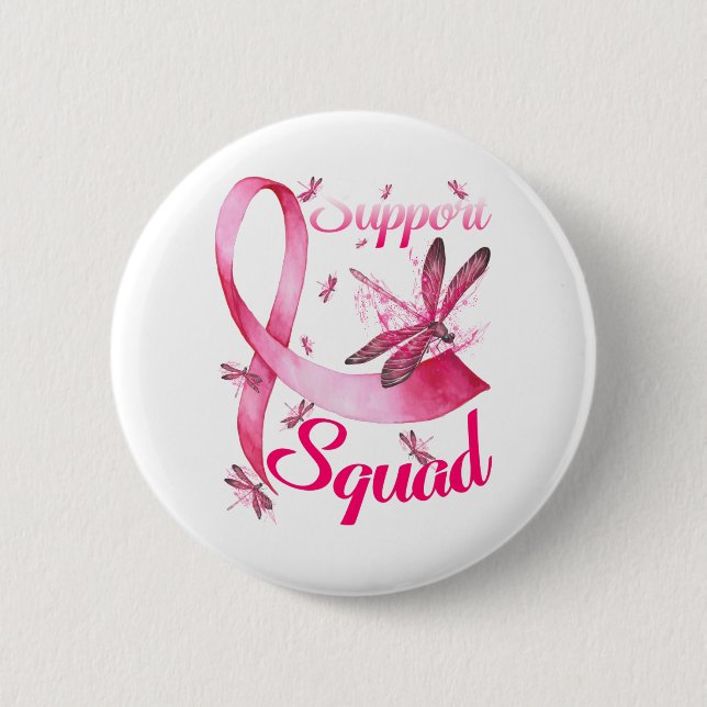Hippie Dragonfly Pink Ribbon Breast Cancer 6 Cm Round Badge (Front)