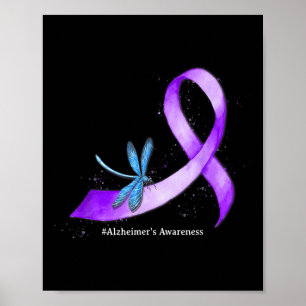 Hippie Dragonfly Purple Ribbon Heimers Awareness Poster