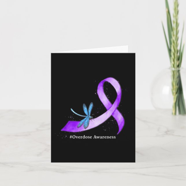 Hippie Dragonfly Purple Ribbon Overdose Awareness  Card (Front)