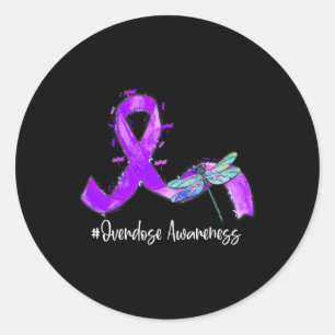 Hippie Dragonfly Purple Ribbon Overdose Awareness  Classic Round Sticker