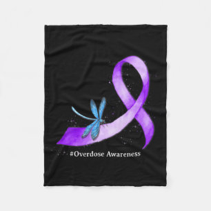 Hippie Dragonfly Purple Ribbon Overdose Awareness Fleece Blanket