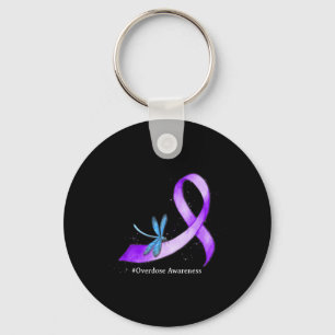 Hippie Dragonfly Purple Ribbon Overdose Awareness  Key Ring