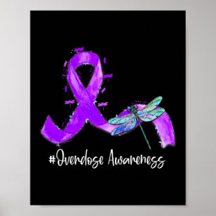 Hippie Dragonfly Purple Ribbon Overdose Awareness Poster