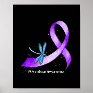 Hippie Dragonfly Purple Ribbon Overdose Awareness Poster