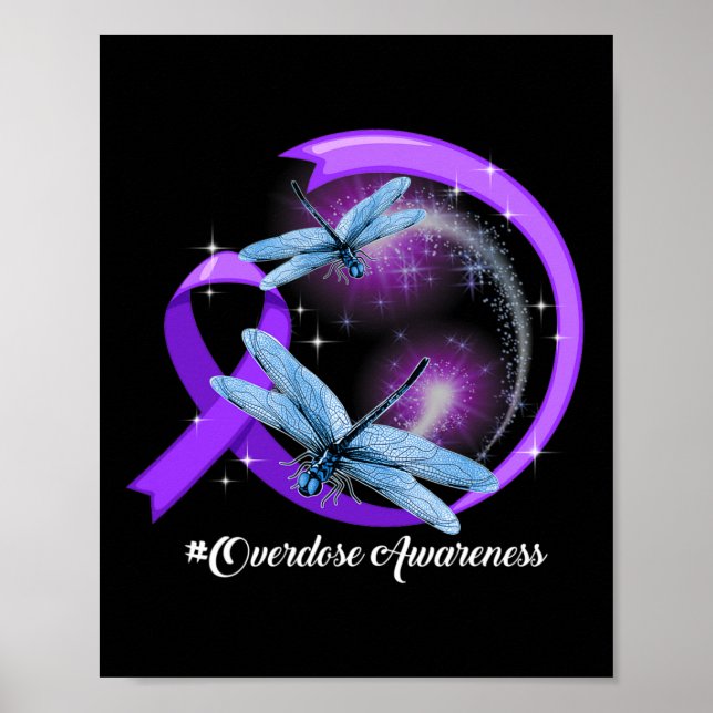 Hippie Dragonfly Purple Ribbon Overdose Awareness  Poster (Front)