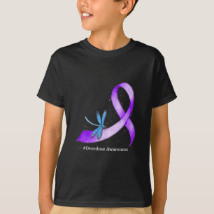 Hippie Dragonfly Purple Ribbon Overdose Awareness  T-Shirt