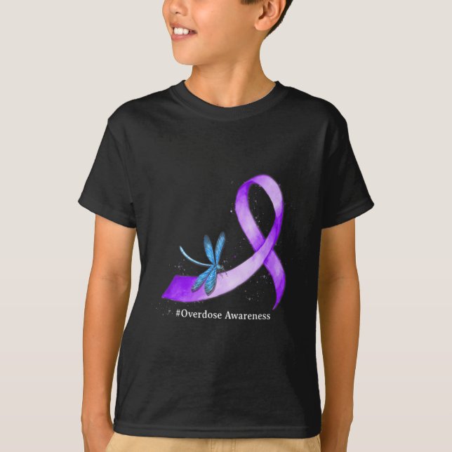 Hippie Dragonfly Purple Ribbon Overdose Awareness  T-Shirt (Front)