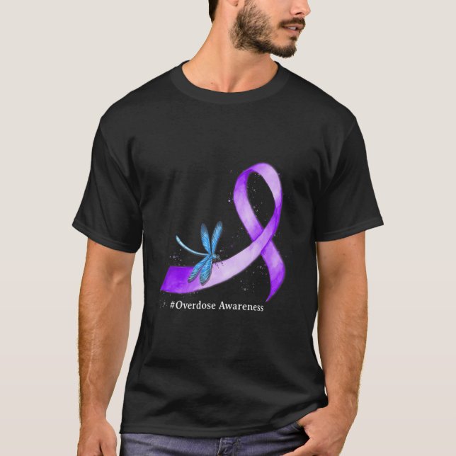 Hippie Dragonfly Purple Ribbon Overdose Awareness  T-Shirt (Front)