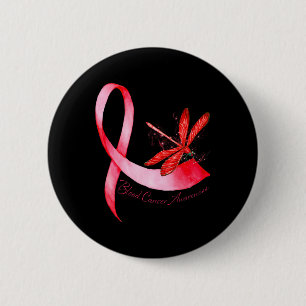 Hippie Dragonfly Red Ribbon Blood Cancer Awareness 6 Cm Round Badge