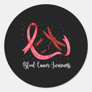 Hippie Dragonfly Red Ribbon Blood Cancer Awareness Classic Round Sticker
