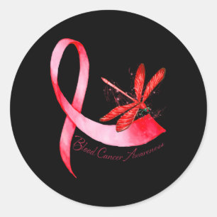Hippie Dragonfly Red Ribbon Blood Cancer Awareness Classic Round Sticker