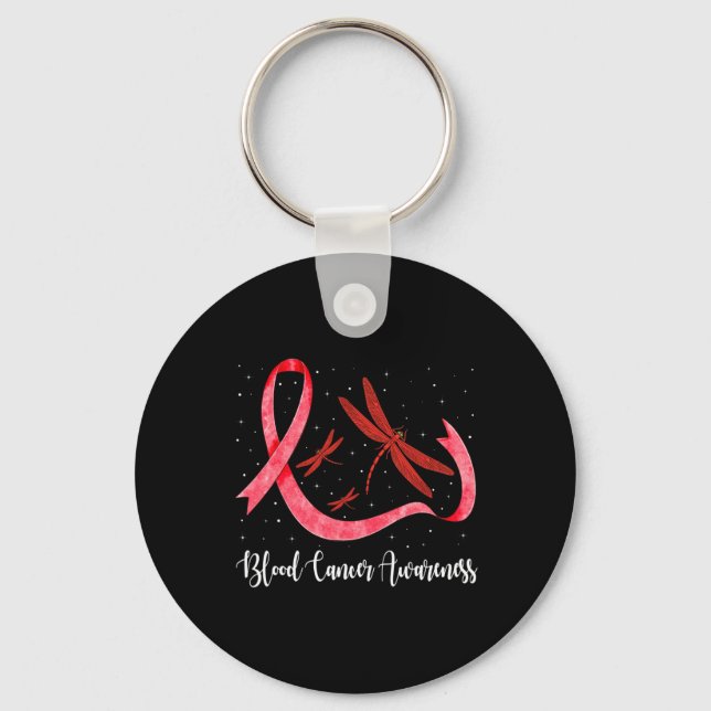 Hippie Dragonfly Red Ribbon Blood Cancer Awareness Key Ring (Front)