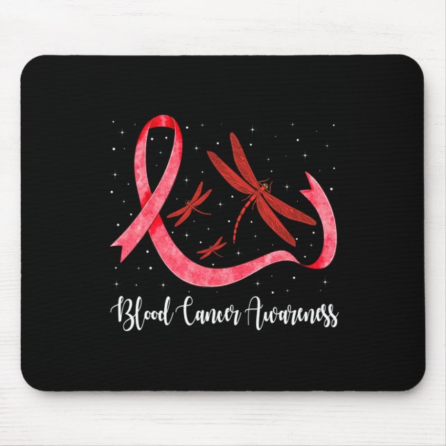 Hippie Dragonfly Red Ribbon Blood Cancer Awareness Mouse Mat (Front)