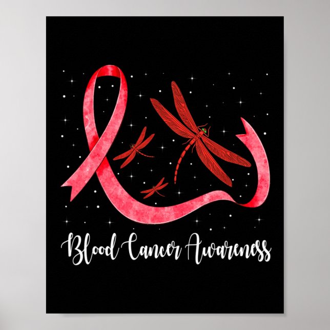 Hippie Dragonfly Red Ribbon Blood Cancer Awareness Poster (Front)