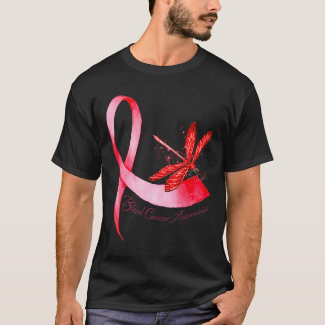 Hippie Dragonfly Red Ribbon Blood Cancer Awareness T-Shirt (Front)