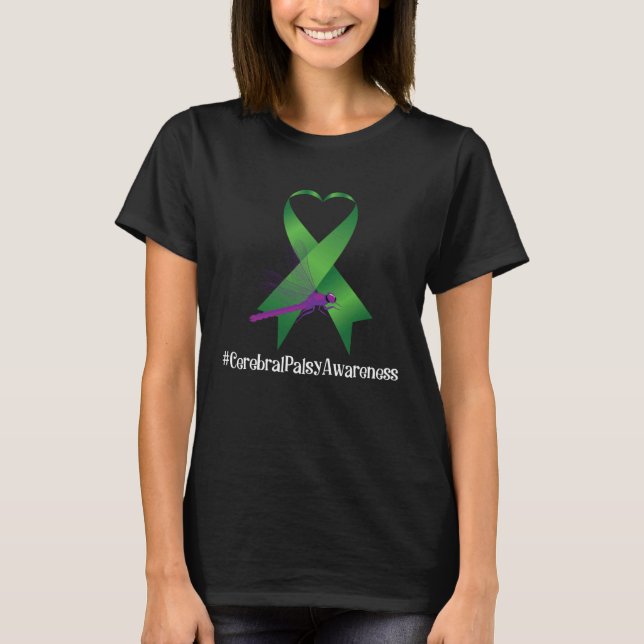 Hippie Dragonfly Ribbon Cerebral Palsy Awareness T-Shirt (Front)