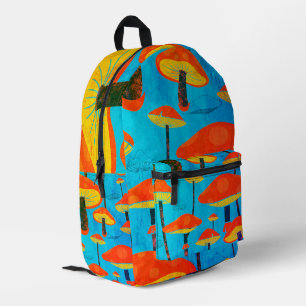 Hippie Dreamy Retro Vibe Enchanting Mushrooms Printed Backpack