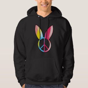 Hippie Easter Peace Sign Cute Bunny Ear Easter Day Hoodie