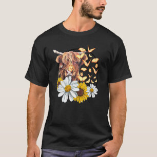 Hippie Farm Animal Sunflower Scottish Highland Co T-Shirt