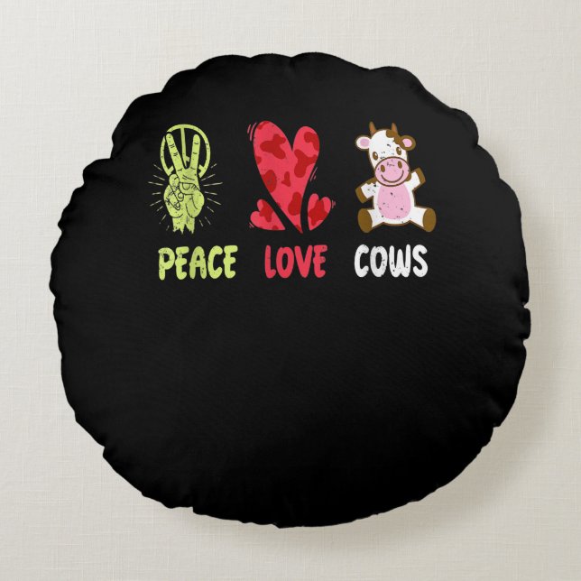 Hippie Farmer Cow Idea|Funny Cow Lover Gift Round Cushion (Front)