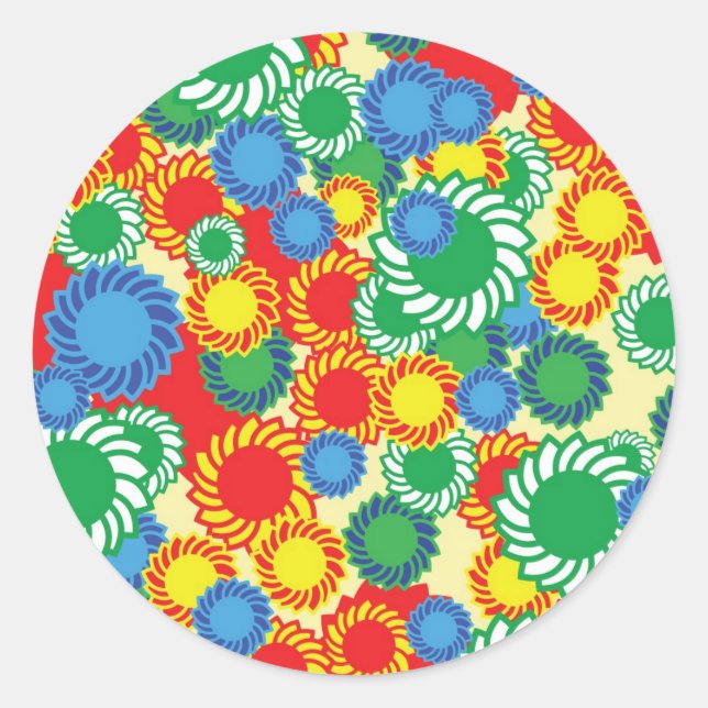 Hippie floral background classic round sticker (Front)
