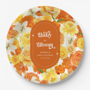 Hippie Floral Groovy Baby in Bloom Baby Shower Paper Plate