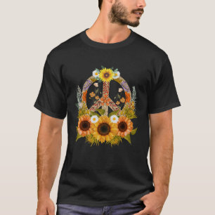 Hippie Floral Peace Sign Love Vintage Sunflower T-Shirt