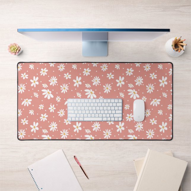 Hippie Floral Retro 70s Daisy Pink Home Office Desk Mat (Office 1)