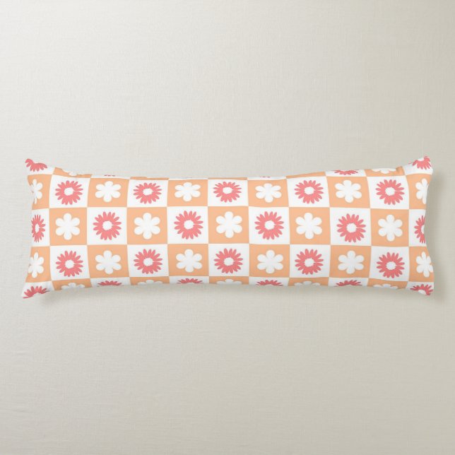 Hippie Flower Chequerboard Pattern Body Cushion (Front)