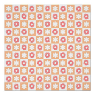 Hippie Flower Chequerboard Pattern Poster